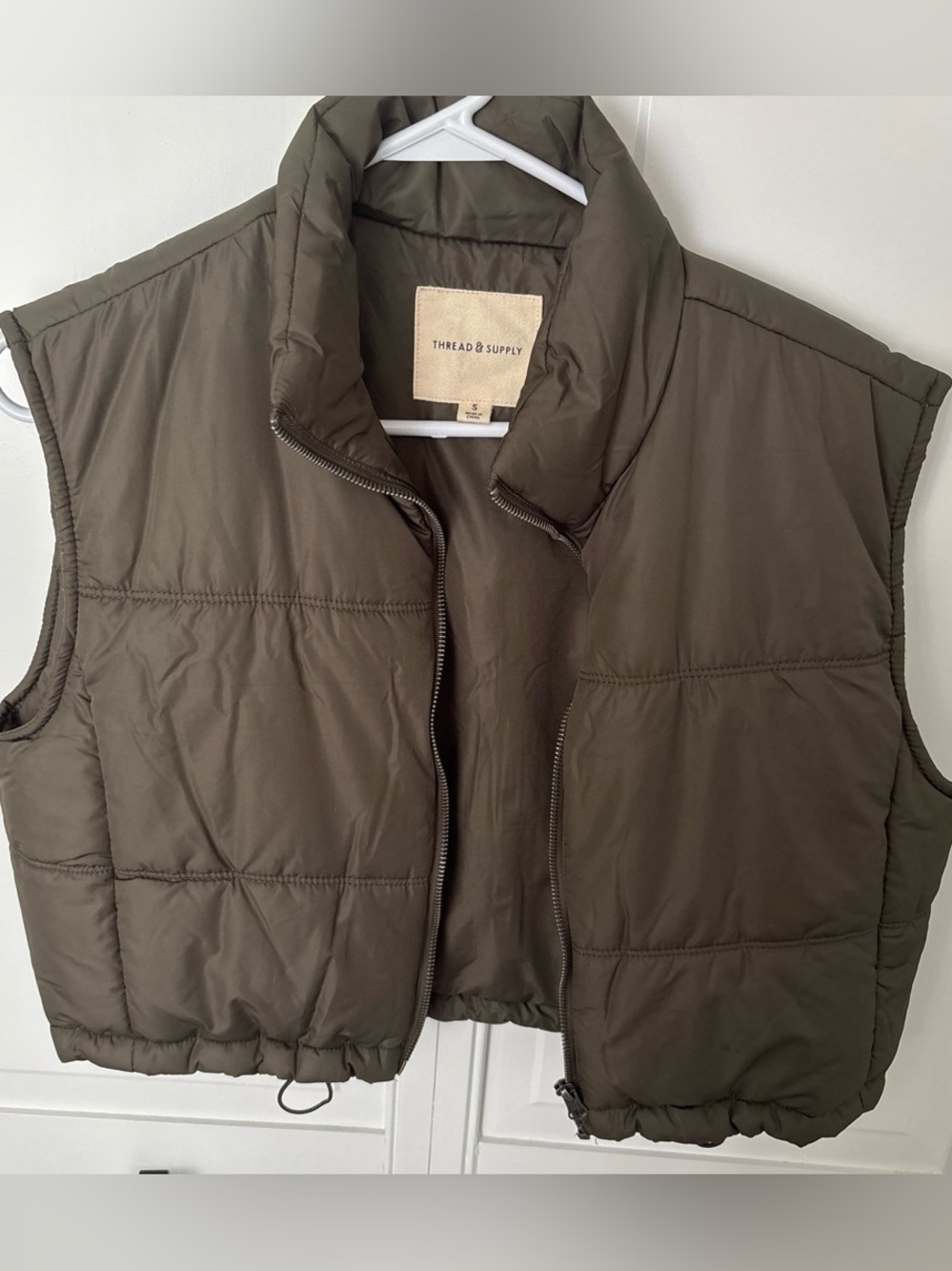 Thread & Supply Olive Green Cropped Puffer Vest